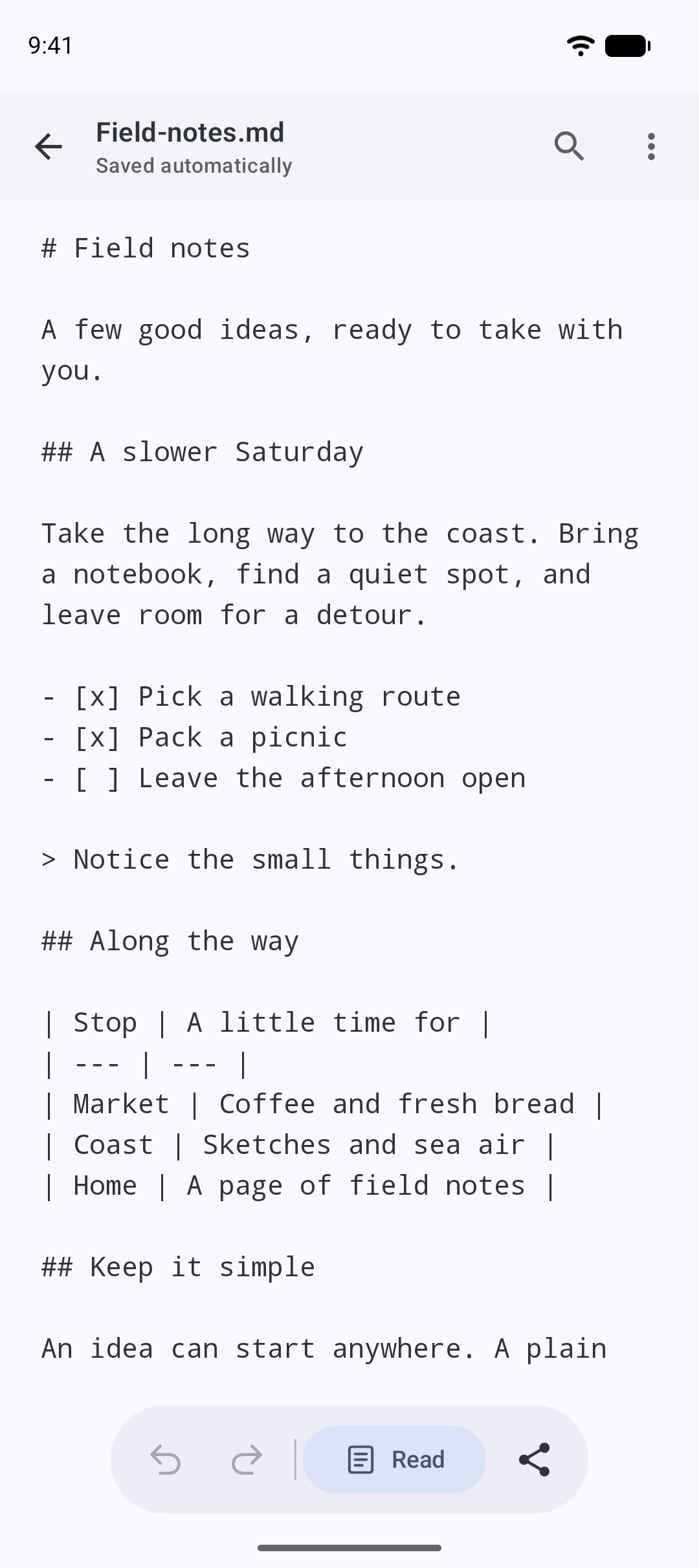 Field notes open in BeauTyXT’s source editor, with the Markdown visible and editing controls available.